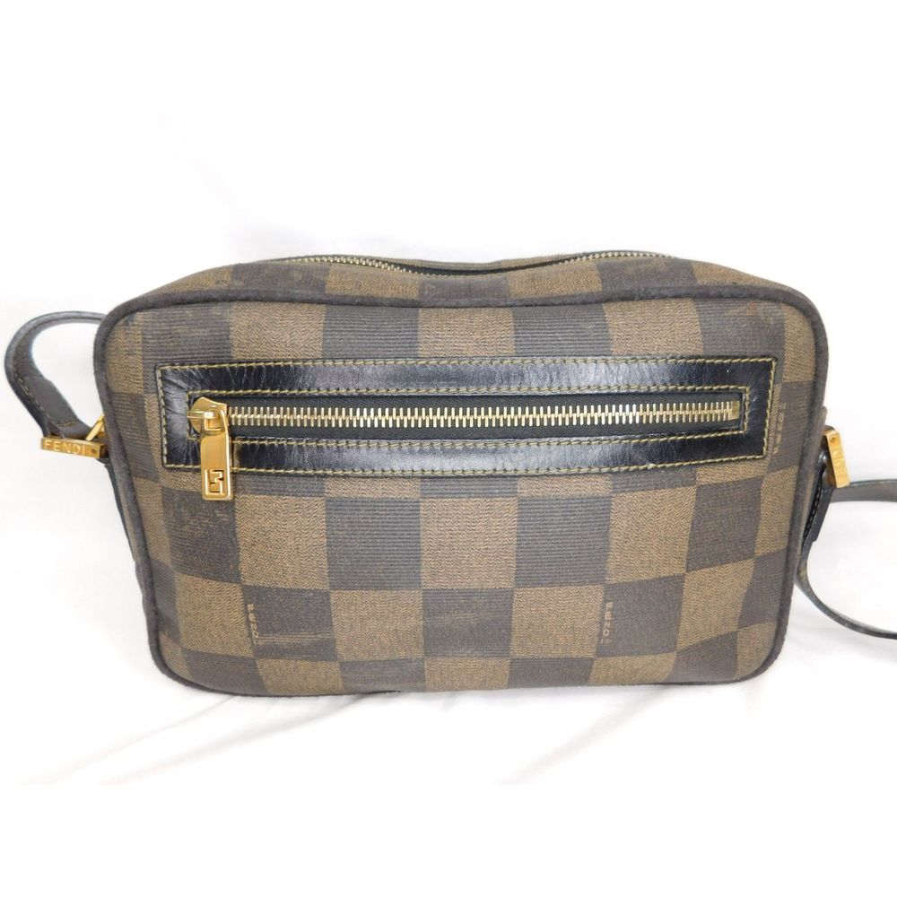 Authentic Vintage Fendi Checkered Leather Trim Shoulder Bag